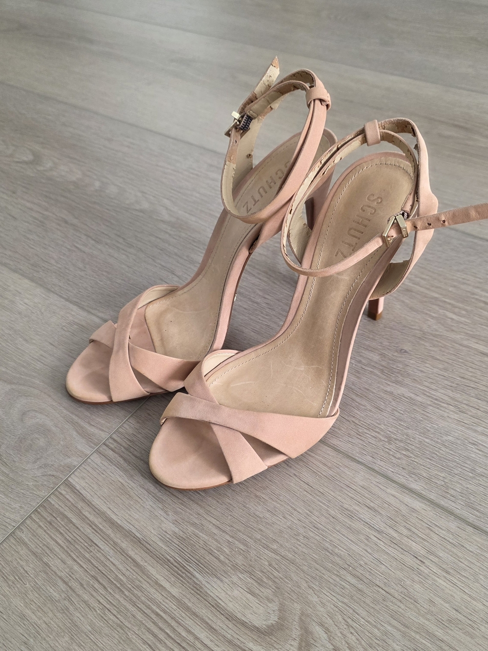 Schutz - Pink Suede Ankle Strap Heels